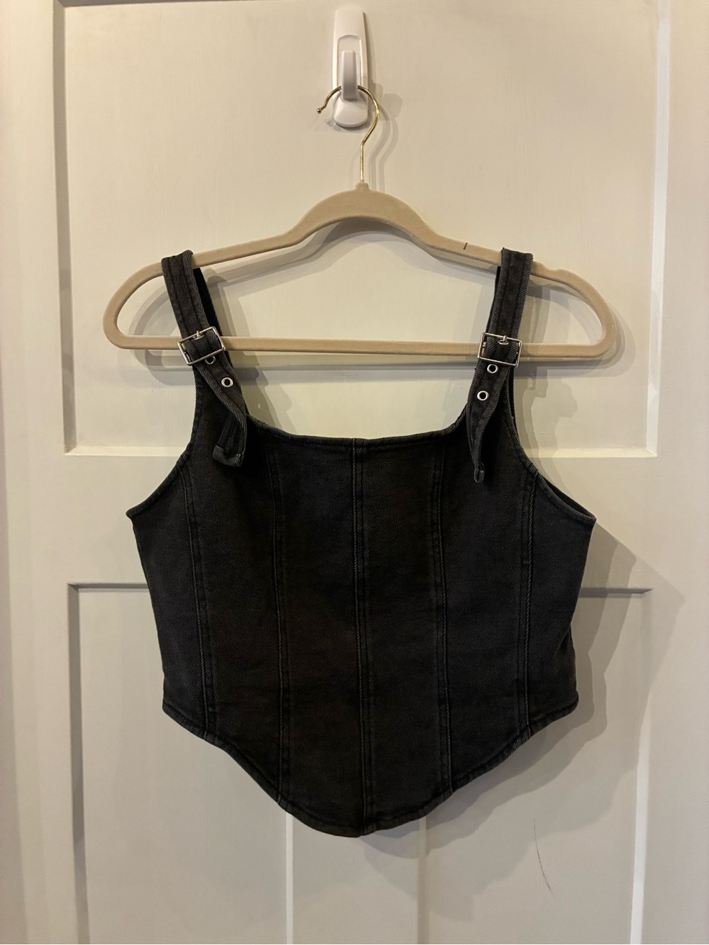 wild fable Black Denim Corset Crop Top with Zipper